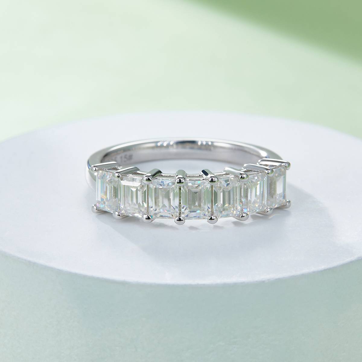 Rectangular S925 Silver Plated Platinum Moissanite Women's Ring 2.1 Carat D-Class